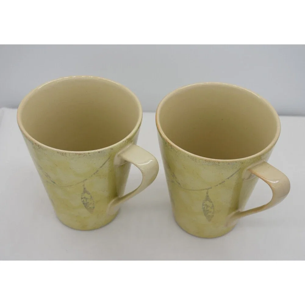 Two Pier One Stoneware Brown Antiqued Leaf 12 oz Mug Cup
